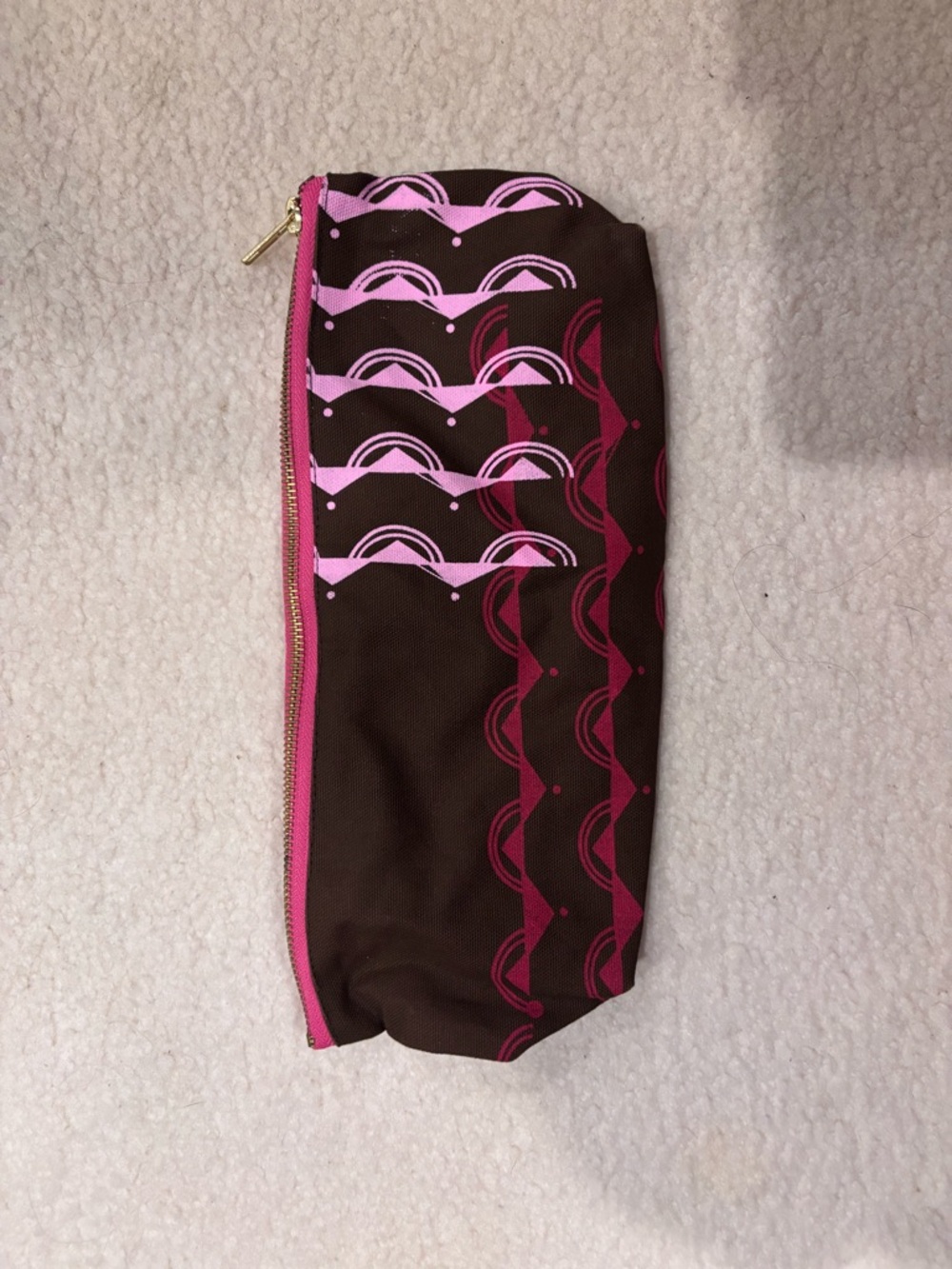 Brown & Pink Patterned Zip Pouch
